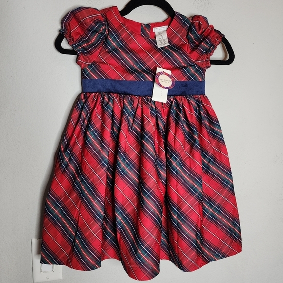 Max Studio Other - NWT Max Studio Kids Red Christmas Plaid Sateen Dress Velevt‎ Bow Size 6